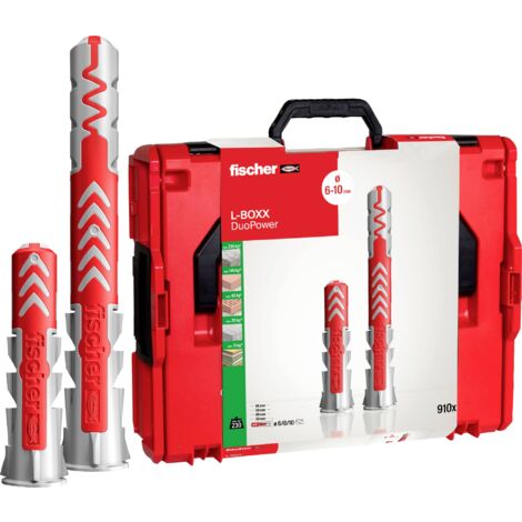 Fischer – Boîte d'assortiment de chevilles 910 pièces – Chevilles DuoPower pour béton, brique, placoplâtre – Charge jusqu'à 230 kg - A000742