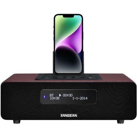 Sangean DDR-38 Radio de table DAB+, DAB, FM Apple Dock, AUX, Bluetooth fonction de charge de la batterie, avec télécommande, fonction réveil marron Y154542