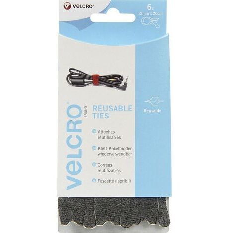 Velcro Attaches Reutilisables 12mmx200mm 6pcs Noir (1/2)
