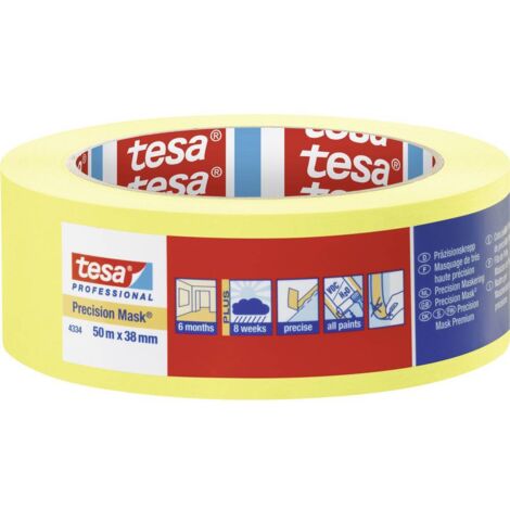 Tesa – Ruban de masquage jaune 50 m x 38 mm – Application sans bavure – Résistance aux UV jusqu'à 8 semaines – Retrait jusqu'à 6 mois