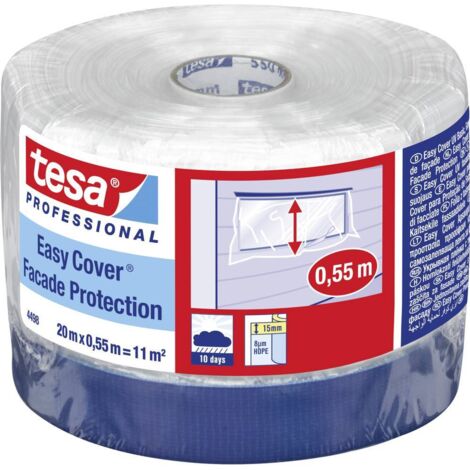 Film de masquage tesa Easy Cover® 44980000000 – Transparent 55 cm x 20 m – Résistant aux UV – Retirable sans traces - CM 1 PC
