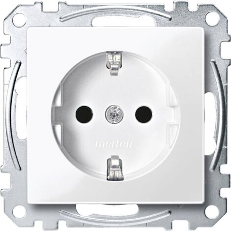 Prise SCHUKO Merten avec protection System M, blanc polaire brillant,insert (1/2)