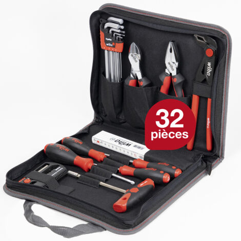 Wiha Jeu d'outils Mécanicien mélangé 32 pièces , Trousse d'outillage I Assortiment de base compact avec trousse I robuste et peu encombrant (36390)