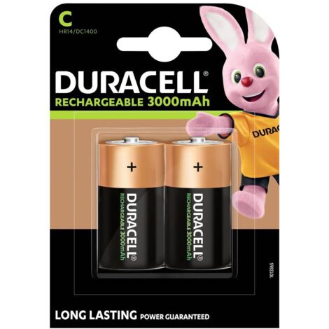 Duracell – Pile rechargeable LR14 (C) NiMH 3000 mAh 1.2 V – Lot de 2 – Performances élevées à basse température - S223542