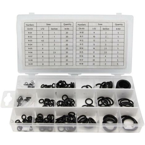 Perel – Jeu de joints toriques en nitrile 225 pcs – Résistants à la chaleur et aux fluides – Coffret avec tableau de mesure pour identification facile