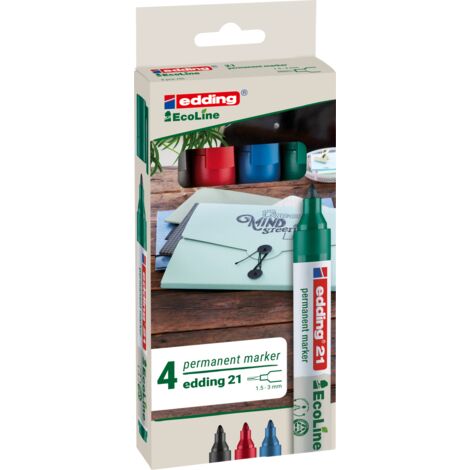 Edding 21 EcoLine 4-21-4 Marqueur permanent noir, bleu, rouge, vert résiste à l'eau: oui W698812
