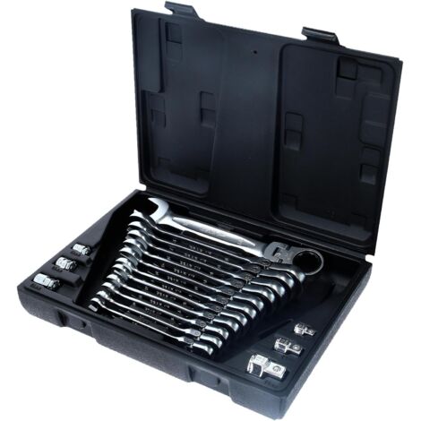Kstools – Coffret de clés mixtes à cliquet 18 pcs – Tête inclinable 180° – Acier Chrome-Vanadium – 72 dents pour accès facilité