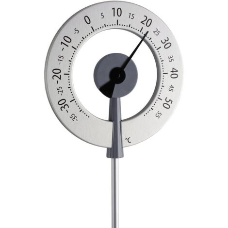 Thermomètre analogique de jardin étanche – Plage de mesure -20 à 50 °C – Ressorts bi-métalliques Power Coil – Design argent – Tfa Dostmann