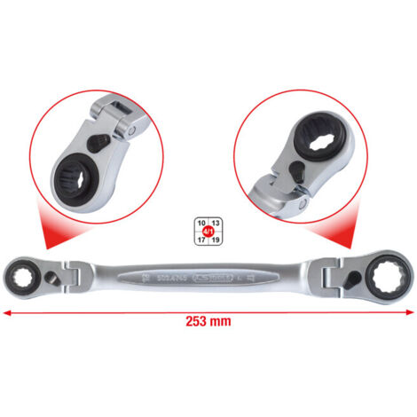 Kstools – Jeu de clés polygonales à cliquet articulé 4 en 1 – 10x13-17x19mm – 72 dents – Acier Chrome Vanadium – Couple jusqu'à 387 Nm