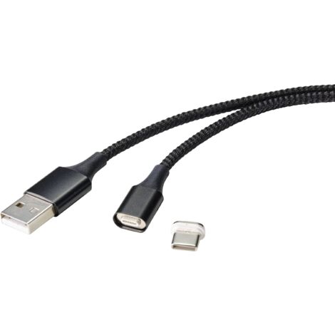 Renkforce Câble USB USB 2.0 USB-A mâle, USB-C® mâle 1.00 m noir connecteur magnétique RF-4746076 Y427262