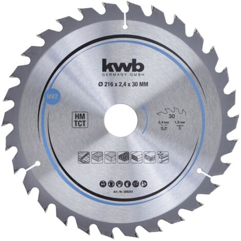 Lame de rechange Kwb pour scie circulaire diame'tre 216x30 mm avec 30 dents pour panneaux de particules de bois mdf et matie'res plastiques par Einhell