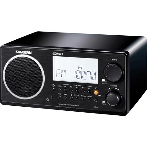 Radio numérique Sangean WR-2 noire – Tuner AM/FM PLL – 10 stations mémorisables – Son de qualité avec basses dynamiques
