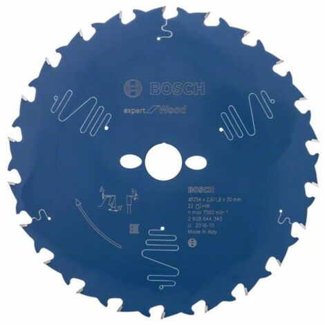 Bosch – Lame de scie circulaire 254 mm – Alésage 30 mm – Épaisseur 1.8 mm – Nombre de dents 22 – Pour bois dur – Coupe nette sans éclat