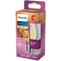 Philips ampoule LED Flamme E14 40W Blanc Chaud Claire, Verre, Compatible Variateur