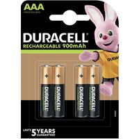 Duracell – Lot de 4 piles rechargeables NiMH 900 mAh 1.2 V – Pile LR3 (AAA) StayCharged – Longue durée de charge – Pour appareils électroniques