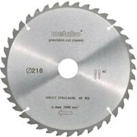 Metabo precision cut wood - classic 628060000 Lame de scie circulaire 216 x 30 x 1.8 mm Nombre de dents: 40 1 pc(s) W749831