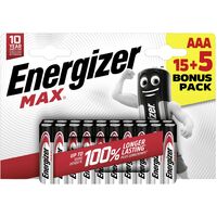 ENERGIZER Lot de 15 + 5 piles alcaline AAA Max, 1.2 V, ENERGIZER