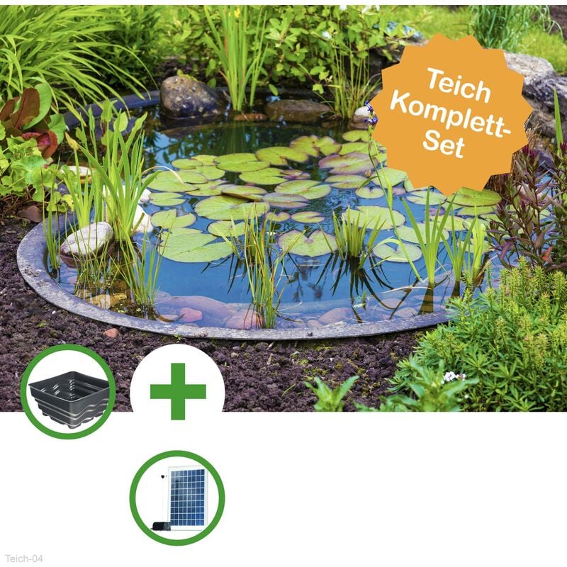TEICH SET KLEINER MODERNER SOLAR FERTIGTEICH 70 LITER BECKEN MIT