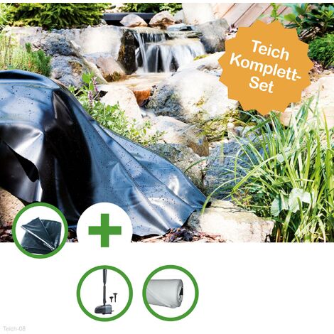 TEICH SET "DONAU" - KLEINER FOLIENTEICH - TEICHFOLIE 12 QM MIT VLIES, SMARTLINE TEICHPUMPENSET