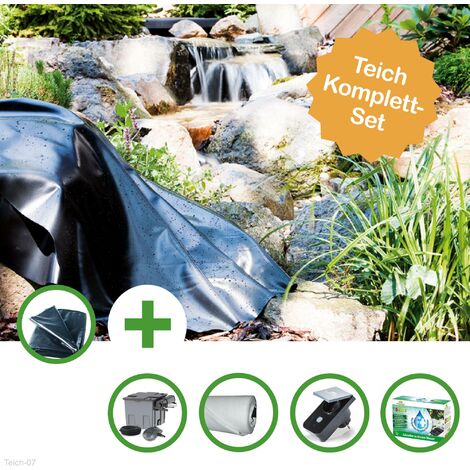 TEICH SET "ODER" - GROSSER FOLIENTEICH - TEICHFOLIE 48 QM MIT VLIES, MEHRKAMMERFILTER SET UND SMART PLUG