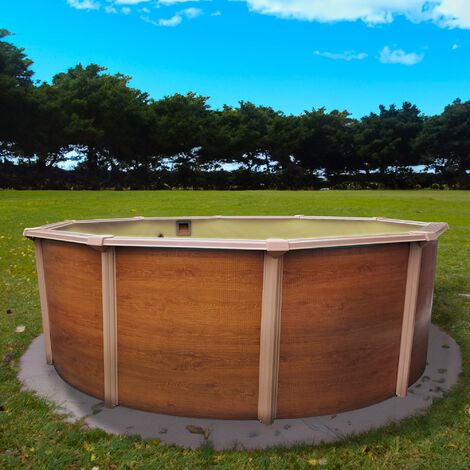 Stahlwandpool rund 350x120 cm, Stahl 0,4 mm Holzoptik, Folie 0,3 mm sand, overlap