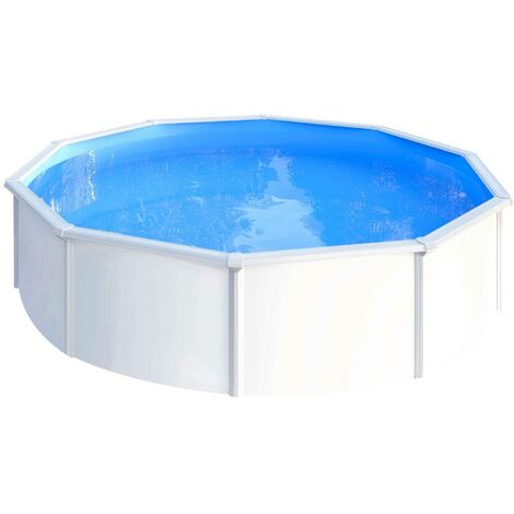 Stahlwandpool rund 460x120 cm, Stahl 0,4 mm weiß, Folie 0,3 mm blau, overlap