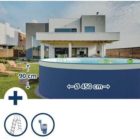 Stahlwandpool Set (3-teilig) rund 450x90 cm, Stahl 0,3 mm anthrazit, Folie 0,2 mm sand, overlap (1/5)
