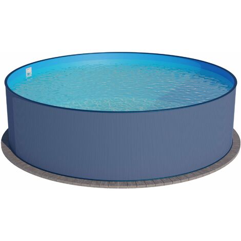 Stahlwandpool rund 400x120 cm, Stahl 0,4 mm anthrazit, Folie 0,4 mm blau, Einhängebiese