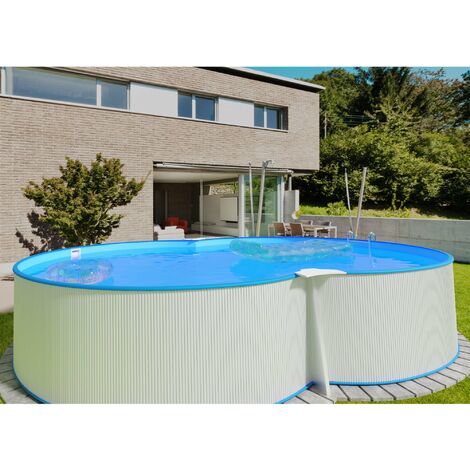 Stahlwandpool achtform 470x300x120 cm, Stahl 0,4 mm weiß, Folie 0,4 mm blau, Einhängebiese (1/5)