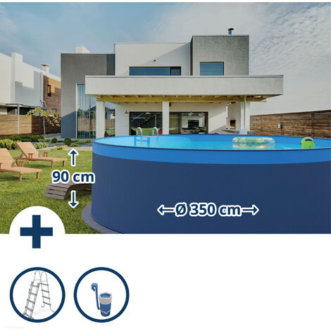 Stahlwandpool Set rund Arizona 350x90 cm, Stahl 0,3 mm anthrazit, Folie 0,2 mm sand, overlap (1/5)
