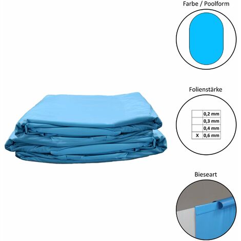 Poolfolie Ersatzfolie Ovalbecken 623x360x120cm - Dicke 0,6mm - Einhängebiese - blau