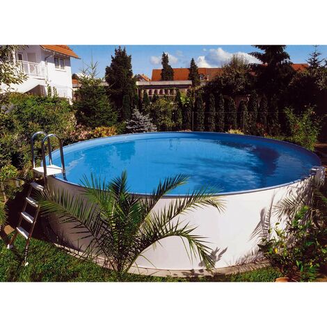Stahlwandpool rund Exklusiv 500x150 cm, Stahl 0,8 mm weiß, Folie 0,6 mm blau, Einhängebiese
