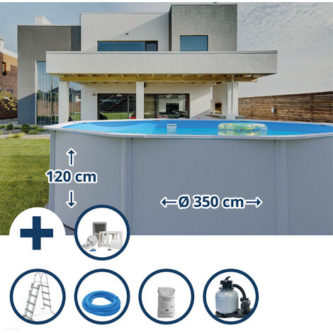 Stahlwandpool Set (5-teilig) hoch rund Classic 350 x 120 cm, Stahl 0,45 mm weiß Folie 0,3 mm blau (1/5)