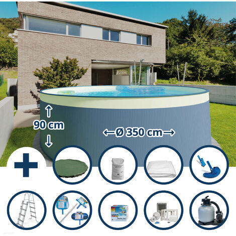Stahlwandpool Set (10-teilig) hoch rund 350 x 90 cm, Stahl 0,3 mm anthrazit Folie 0,2 mm sand (1/5)