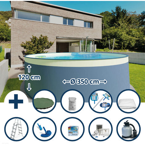 Stahlwandpool Set (10-teilig) hoch rund 350 x 120 cm, Stahl 0,4 mm anthrazit Folie 0,3 mm sand (1/5)