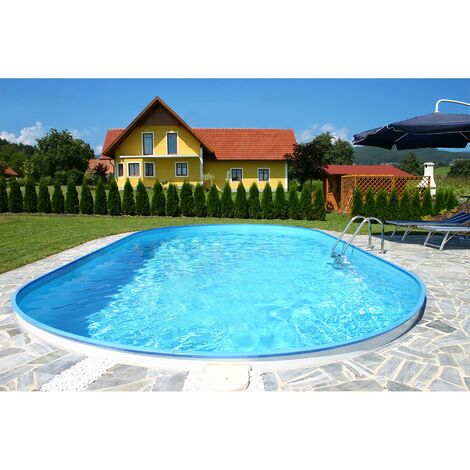 Stahlwandpool ovalform Exklusiv 600x320x120 cm, Stahl 0,6 mm weiß, Folie 0,6 mm blau, Einhängebiese