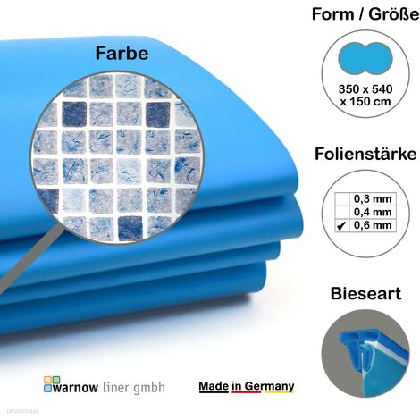 Premium Poolfolie für Achtformpool, 540 cm x 350 cm x 150 cm, Stärke: 0,6 mm, mosaik grau/blau