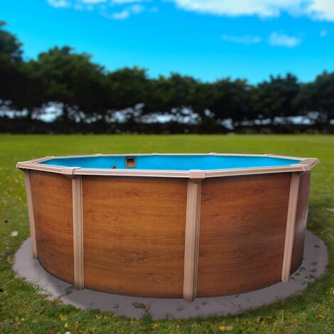 Stahlwandpool rund Classic 360x120 cm, Stahl 0,45 mm Holzoptik, Folie 0,3 mm blau, overlap (1/3)