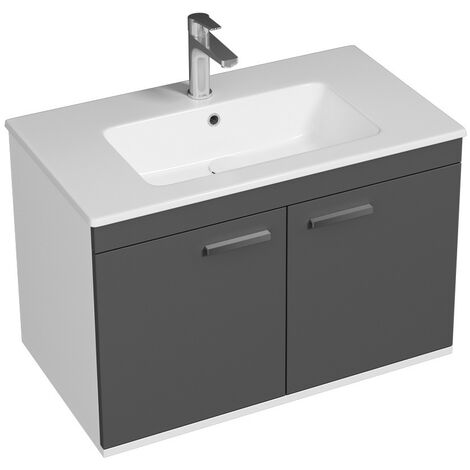 RUBITE Meuble salle de bain simple vasque 2 portes gris anthracite largeur 80 cm