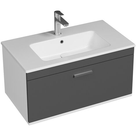 RUBITE Meuble salle de bain simple vasque 1 tiroir gris anthracite largeur 80 cm