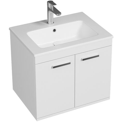 RUBITE Meuble salle de bain simple vasque 2 portes blanc largeur 60 cm