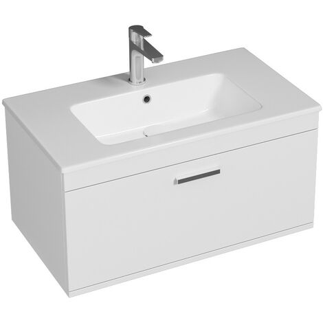 RUBITE Meuble salle de bain simple vasque 1 tiroir blanc largeur 80 cm