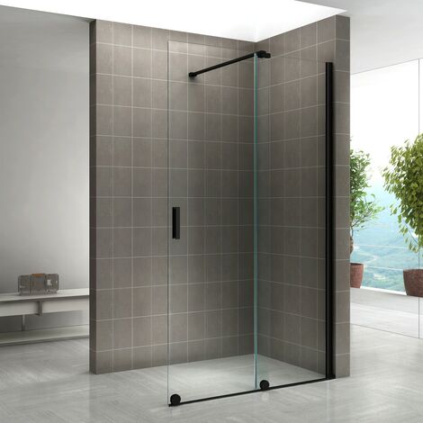NAPOLIBLACK Paroi de douche Italienne noire avec porte coulissante Ep.8 mm transparent H.200 x 130 cm (1/5)