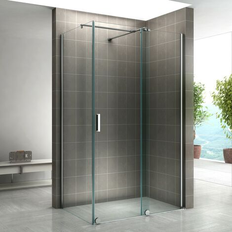 NAPOLI Paroi de douche d'angle porte coulissante H. 200 cm verre 8 mm transparent 100 x 140 cm (porte 140) (1/5)