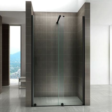 NAPOLI BLACK Porte de douche coulissante noire H 200 cm verre 8 mm transparent largeur 180 cm (1/5)