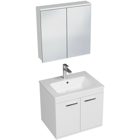 RUBITE Meuble salle de bain simple vasque 2 portes blanc largeur 60 cm + miroir armoire (1/5)