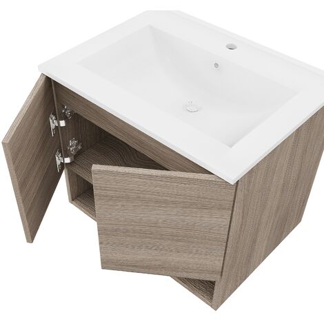 OSLO Meuble avec simple vasque encastrée - Chêne fumé largeur 60 cm