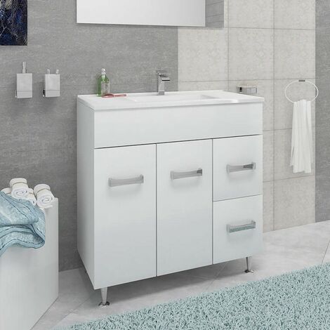 MADRID Meuble salle de bain sur pieds simple vasque Blanc L. 80 cm