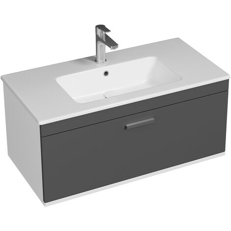 RUBITE Meuble salle de bain simple vasque 1 tiroir gris anthracite largeur 90 cm