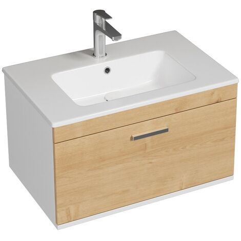RUBITE Meuble salle de bain simple vasque 1 tiroir chêne clair largeur 70 cm